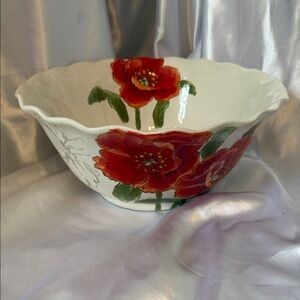 Red Poppy By Maxcera 12” Serving Or Display Bowl With Ruffled Edge